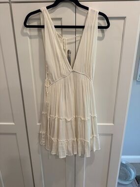 Cotton Candy Cream Tiered V-Neck Mini Dress